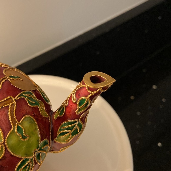 Vintage Mini Cloisonné Enamel Gold Apple Teapot & Lid Collectible Farmhouse - Picture 5 of 13